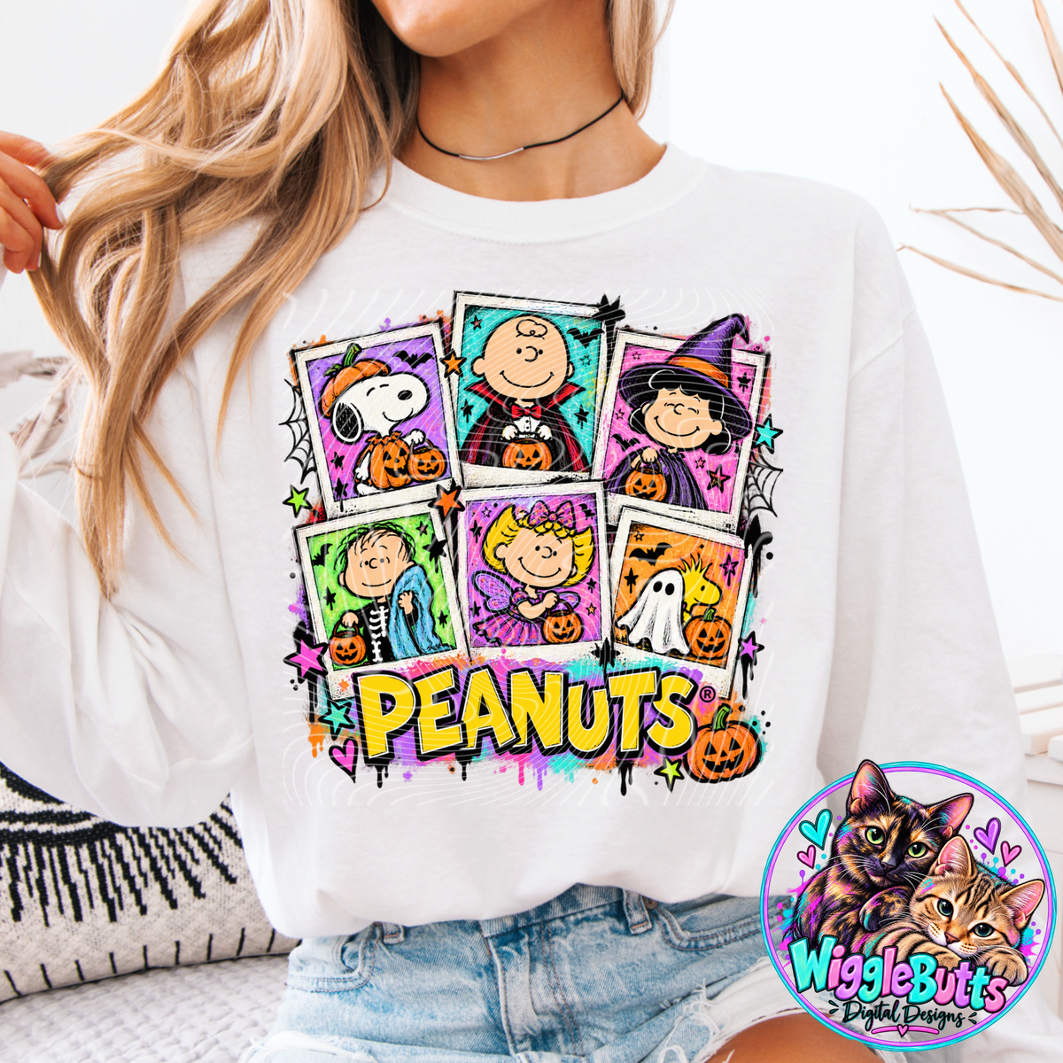 Retro Peanut Kids Halloween Polaroids PNG Design