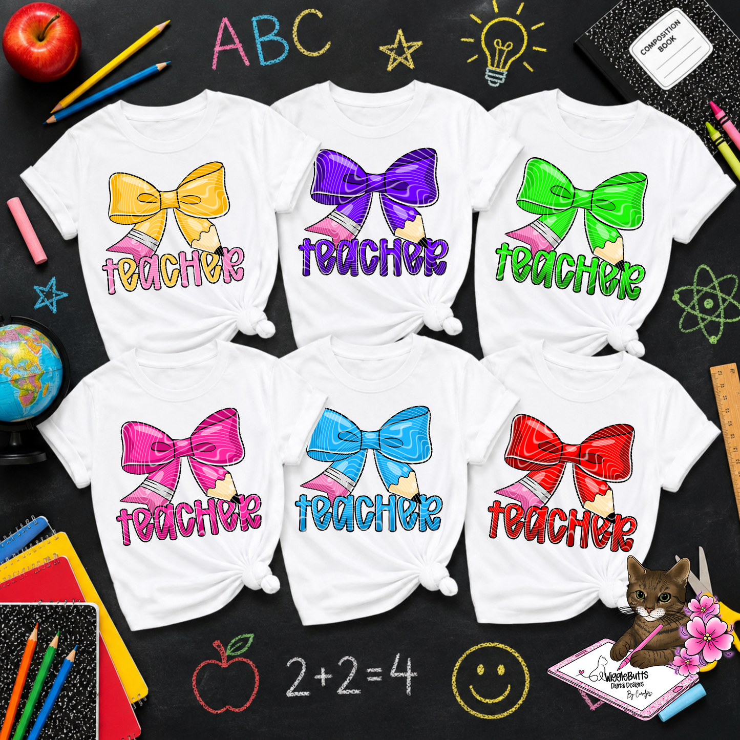 Teacher Back to School Pencil Bows Mini Solo Design Bundle