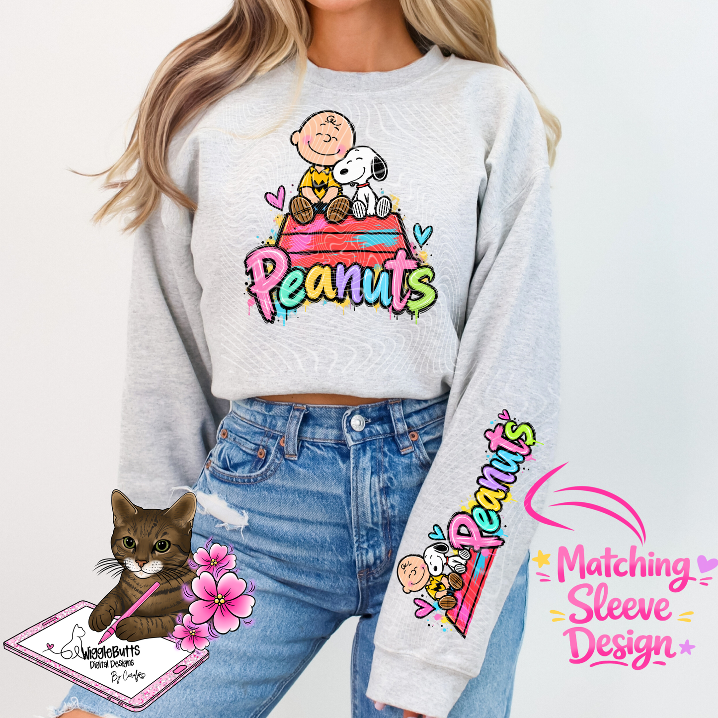 Old School Retro Peanut Kids PNG Design and Matching PNG Sleeve Design
