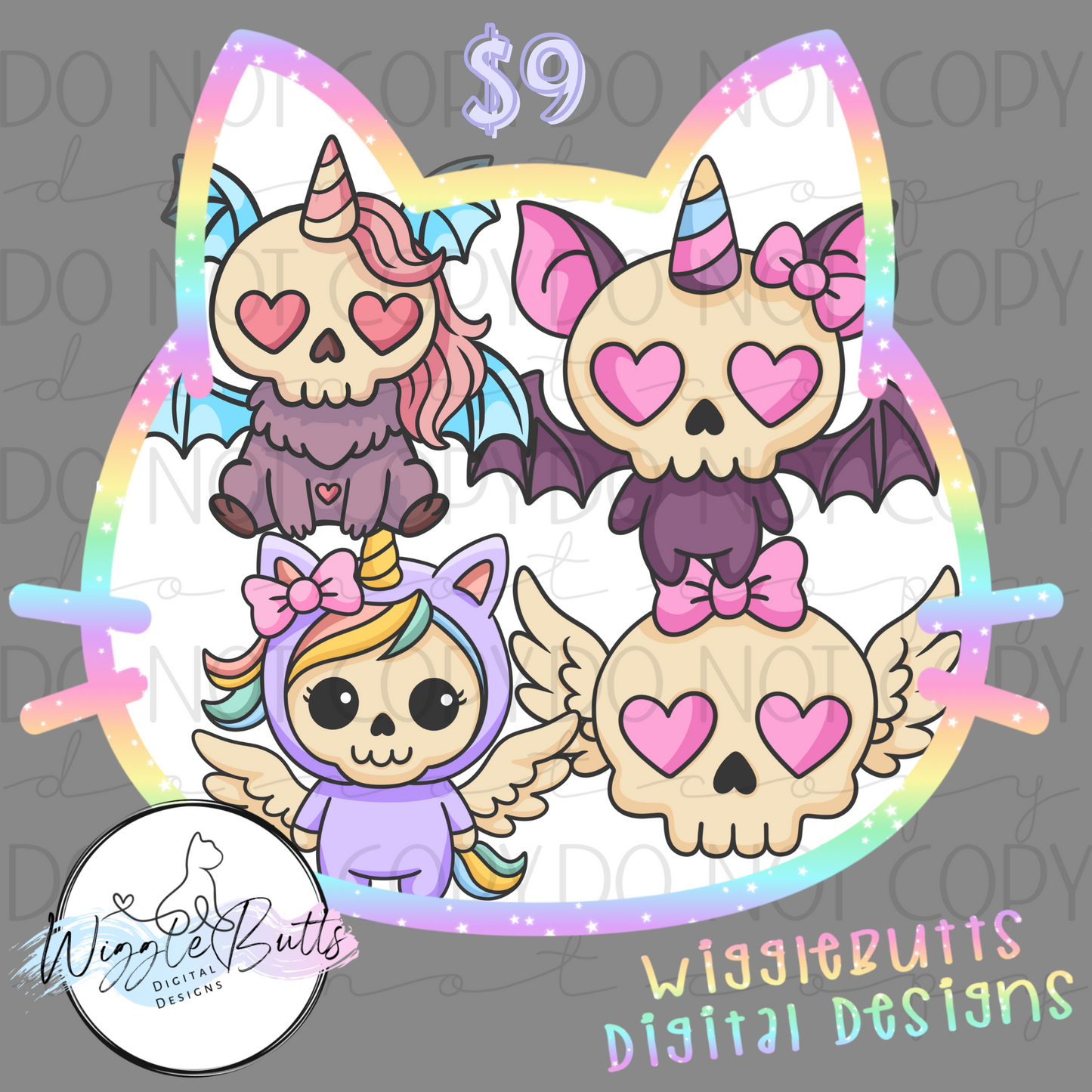 Skull Unicorn Halloween Grunge ClipArt Bundle