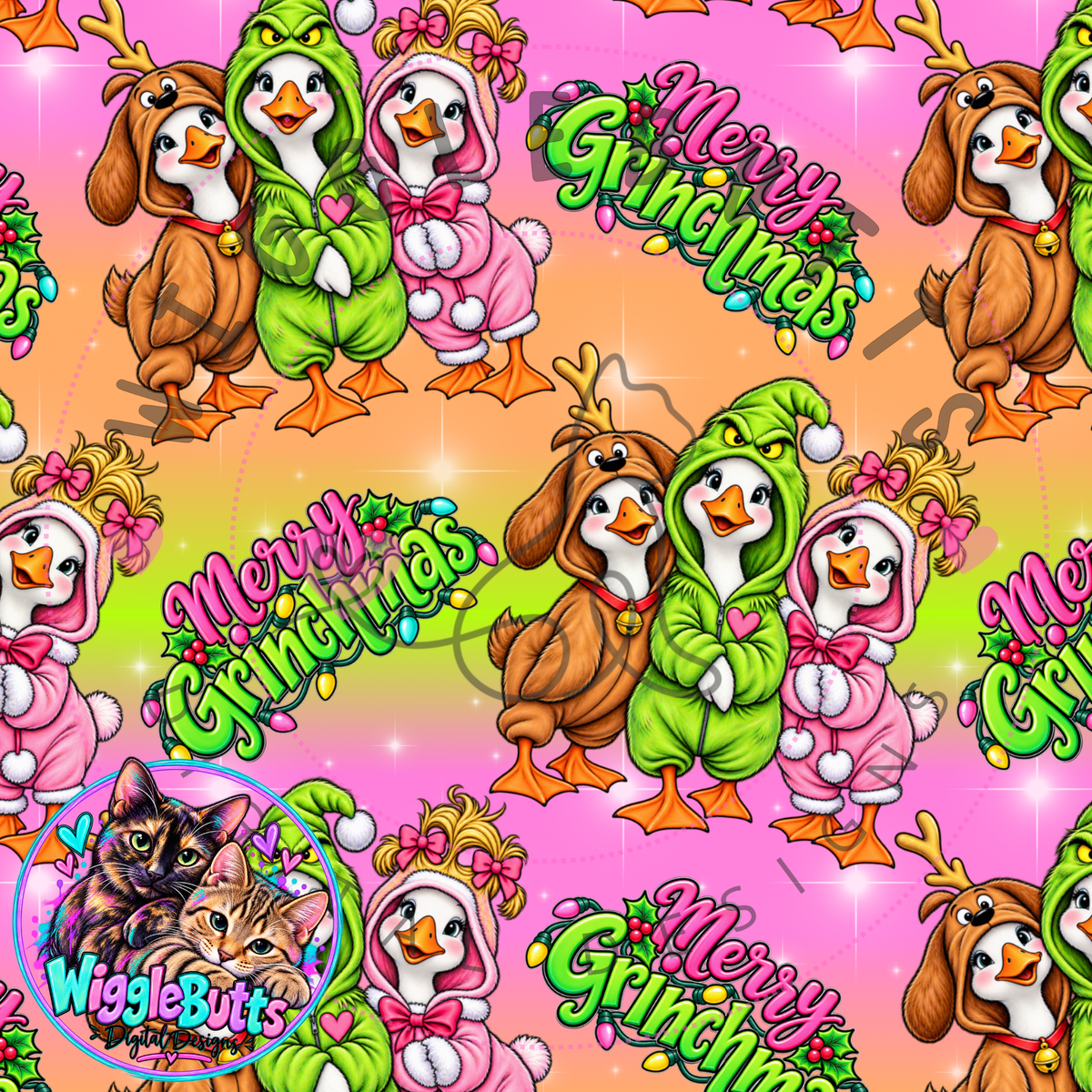 Geese Merry Christmas Mashup Green Guy Seamless File PNG Design