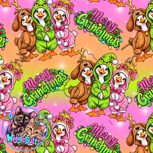 Geese Merry Christmas Mashup Green Guy Seamless File PNG Design