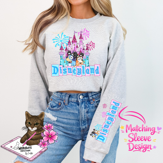 Blue Dog Puppies Goes to Castle PNG Design and Matching PNG Sleeve Design