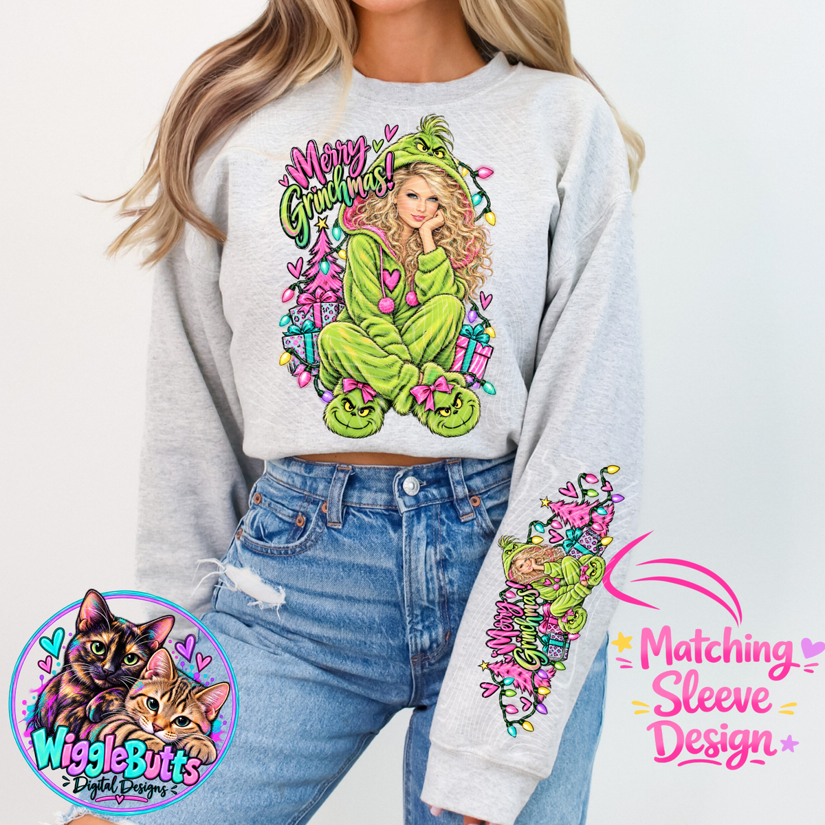Pop Star Country Singer Green Guy Christmas Mashup PNG Design and Matching PNG Sleeve Design