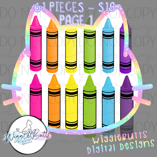 90s Rainbow Style Back to School Scool Supplies ClipArt Bundle