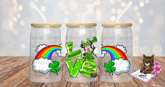 Mouse and Friends Girl St Saint Patrick's Day 16oz Cup Jar Wrap PNG Design