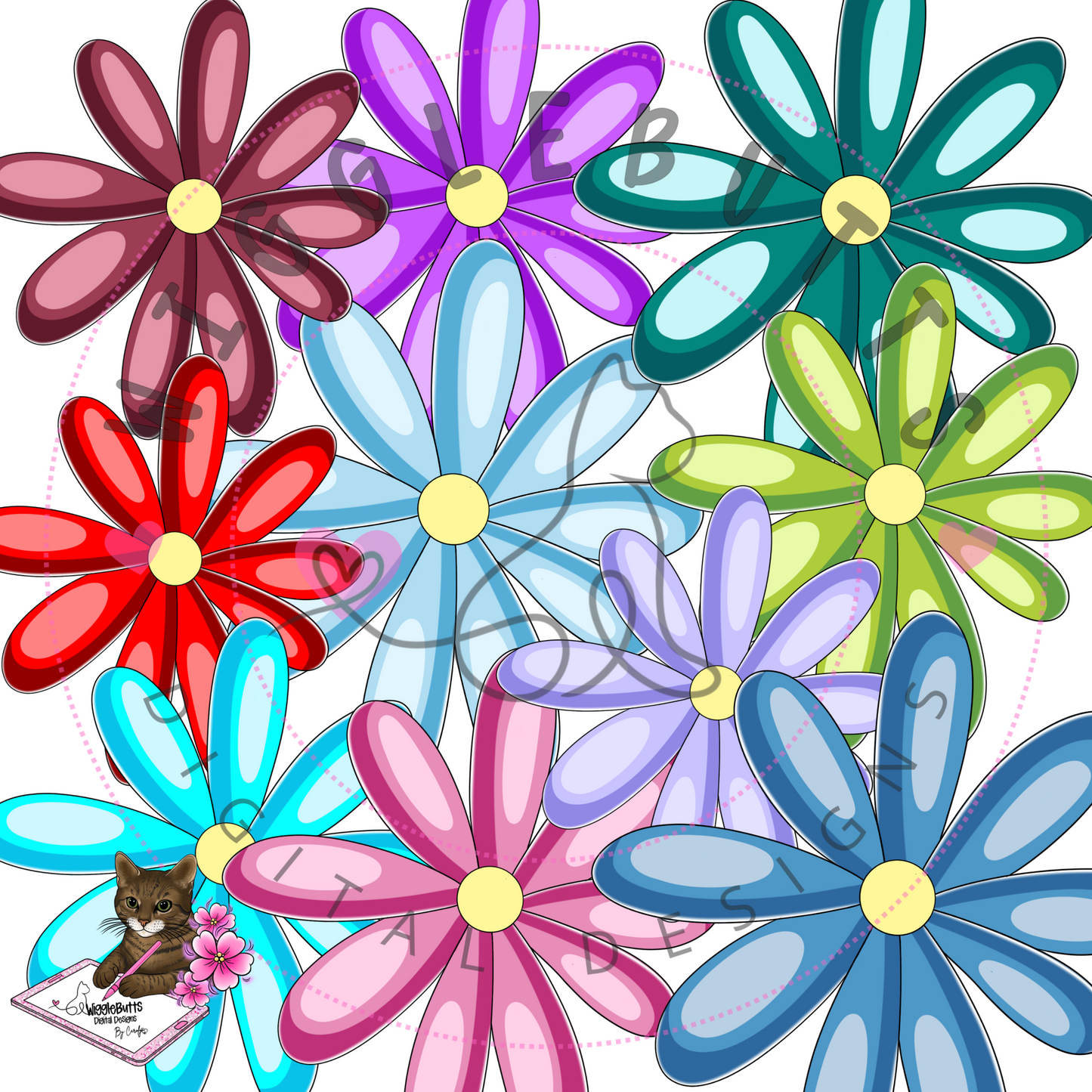 Colorful Flowers Daisies ClipArt Bundle