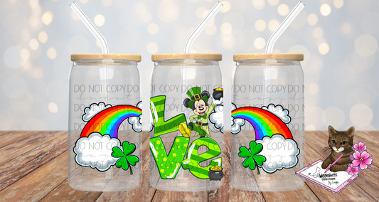 Mouse and Friends BoySt Saint Patrick's Day 16oz Cup Jar Wrap PNG Design