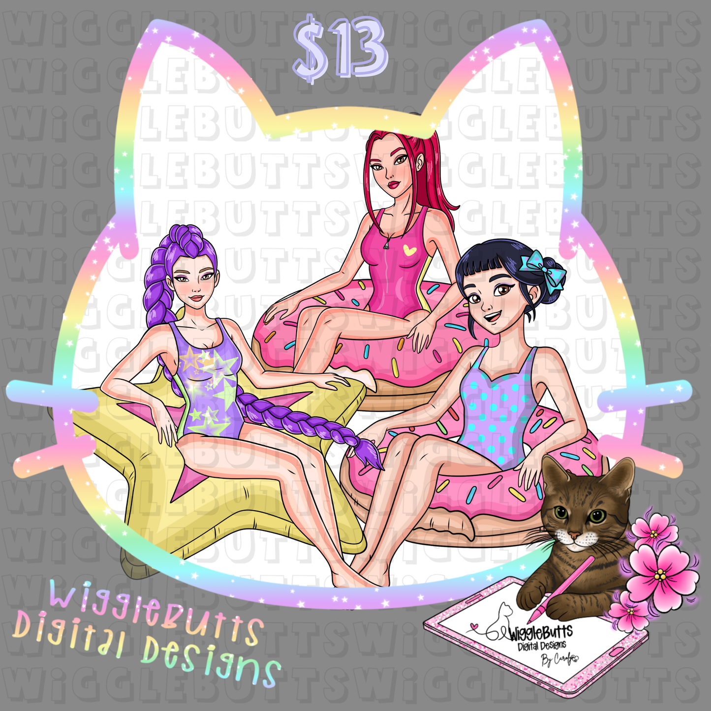 Anime Hunter Girls Pool Floats Floaties ClipArt Bundle