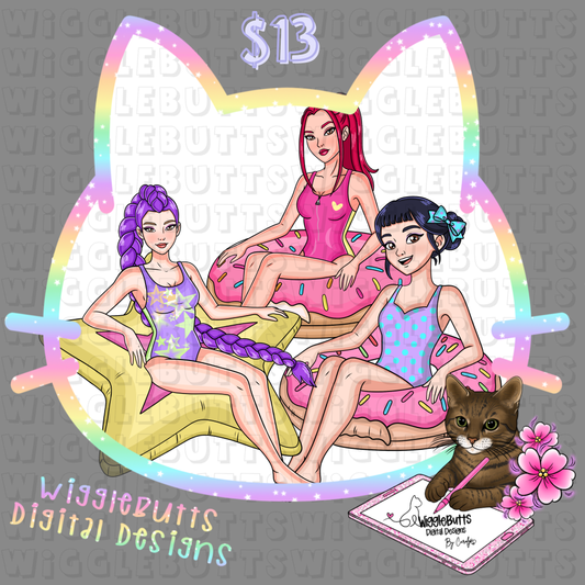 Anime Hunter Girls Pool Floats Floaties ClipArt Bundle