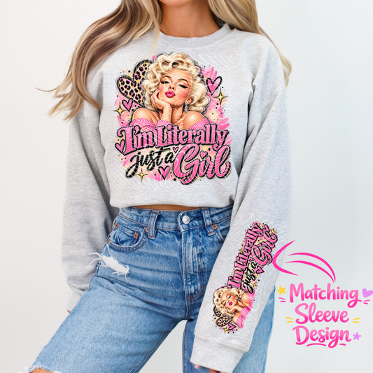 Retro Blonde Movie Star Just a Girl PNG Design and Matching PNG Sleeve Design