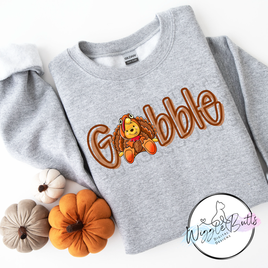 Honey Bear Thanksgiving Turkey Gobble PNG Design