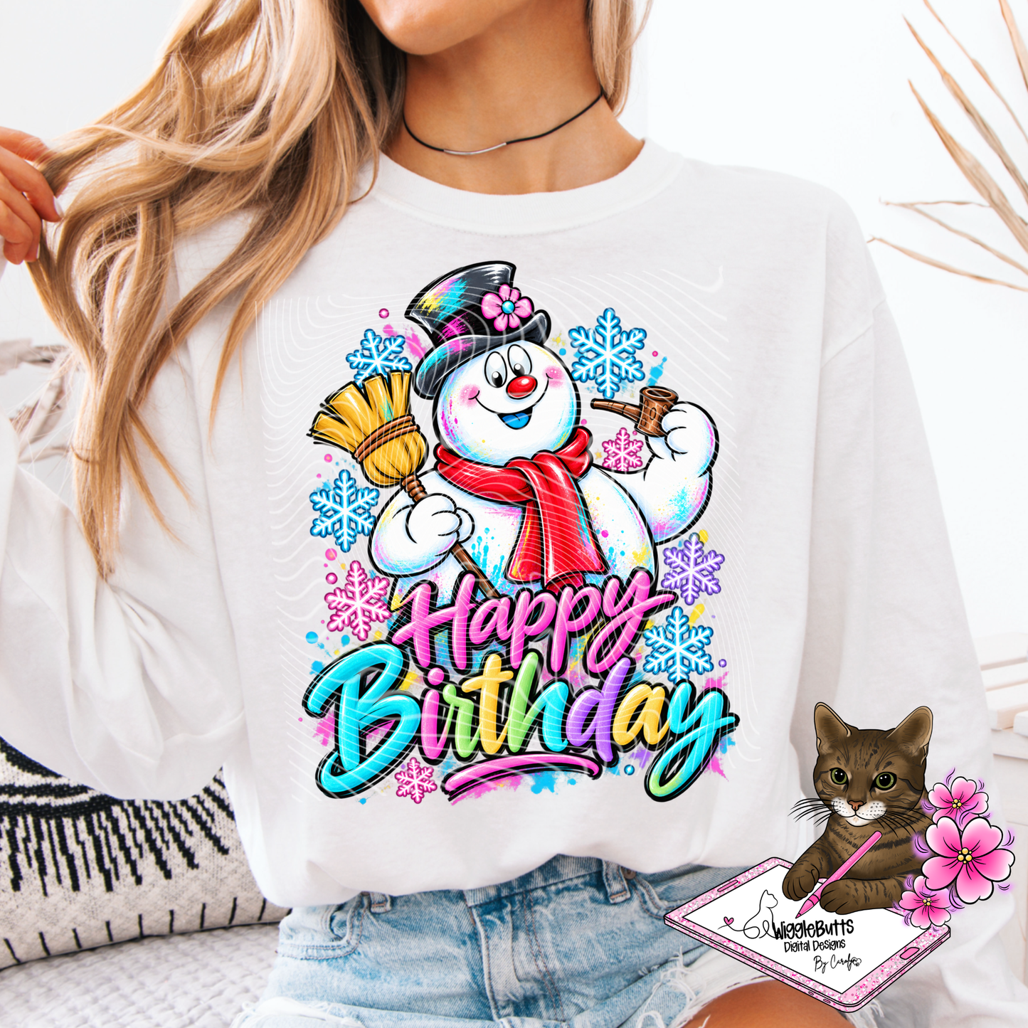 Christmas Snowman Winter Happy Birthday Snowflakes PNG Design