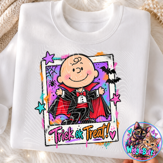 Retro Peanut Kids Halloween Polaroid Trick or Treat PNG Design