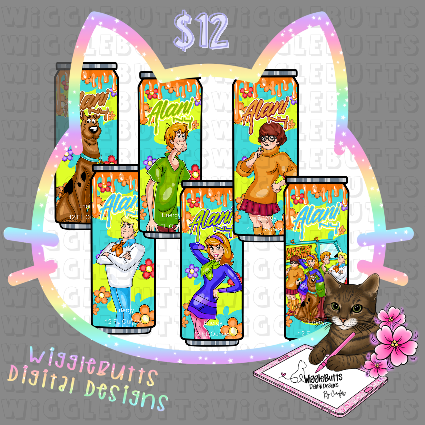 Retro Old School Groovy Ghost Hunter Dog Energy Drink Cans ClipArt Bundle