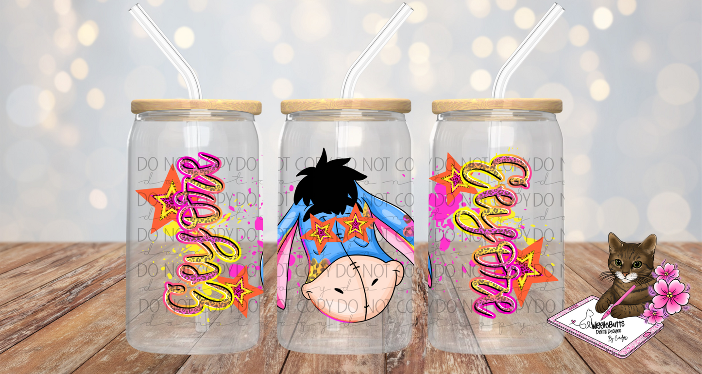 Honey Bear and Friends Donkey Pink Stars Cheetah Print 16oz Cup/Jar Wrap PNG Design