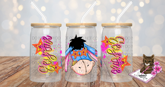 Honey Bear and Friends Donkey Pink Stars Cheetah Print 16oz Cup/Jar Wrap PNG Design