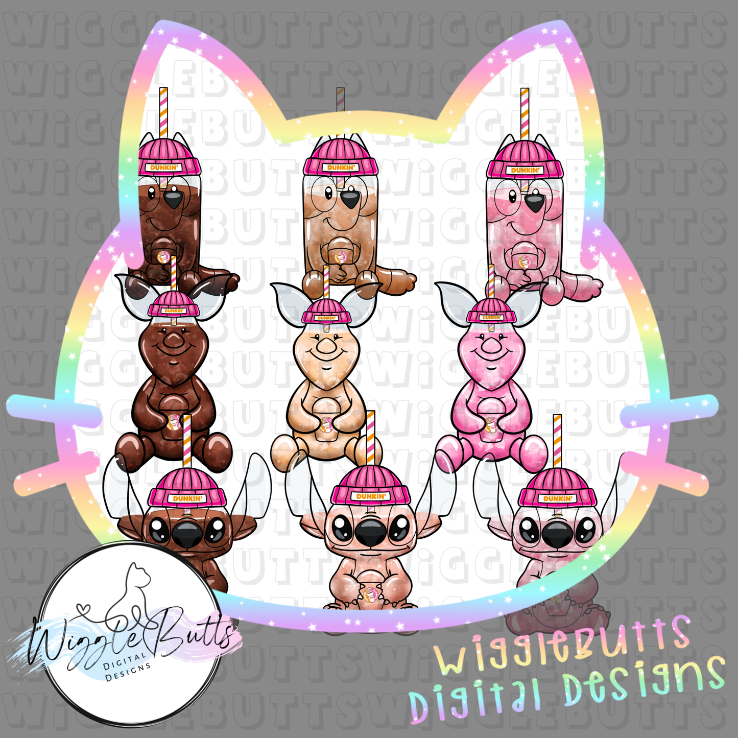 Coffee Lovers Pink Orange Donuts Characters Cups and Matching Elements 82 Piece Semi Exclusive ClipArt Bundle