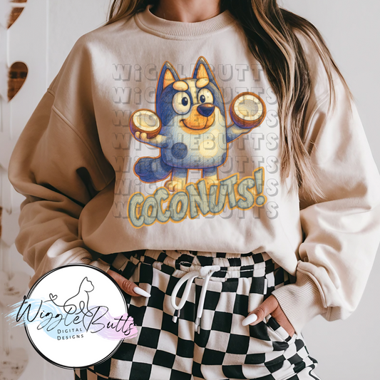 Blue Dog Puppies Grey Dog Coconuts PNG Design