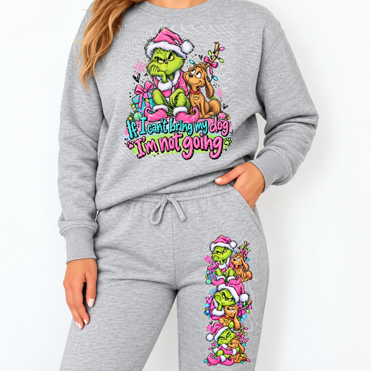 Green Guy Christmas Not Going Dog PNG Design and Matching PNG Sleeve/Pants Design