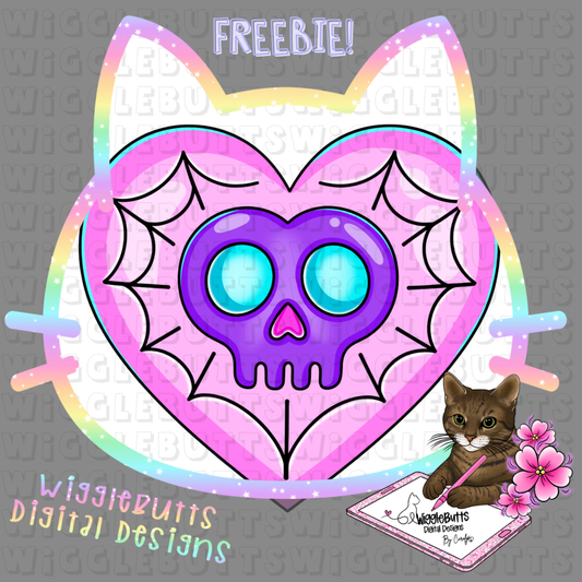 Cute Girly Halloween Spooky Skull Heart ClipArt Piece