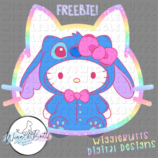 Kitty and Friends Blue Alien Creature Mash up ClipArt Piece