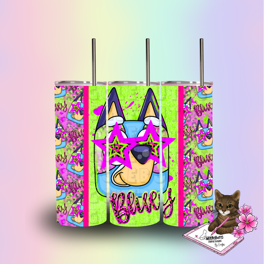 Blue Dog Puppies Neon Stars 20oz Tumbler Wrap PNG Design