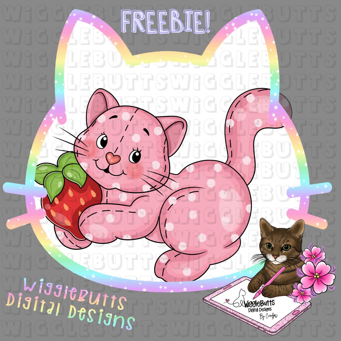 Strawberry Pink Cat Kitty ClipArt Piece