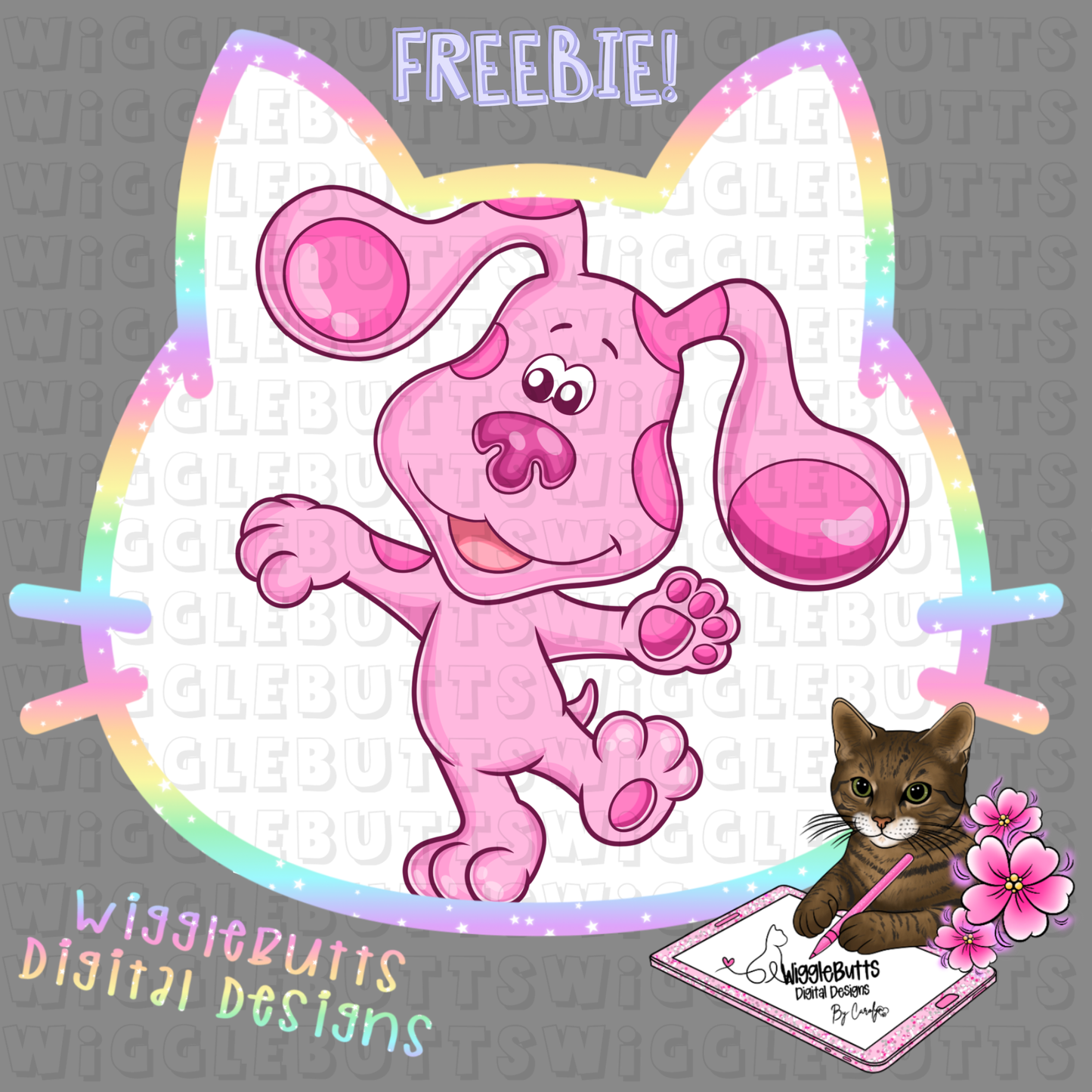 Retro Blue Dog Purple Pink Dog ClipArt Piece