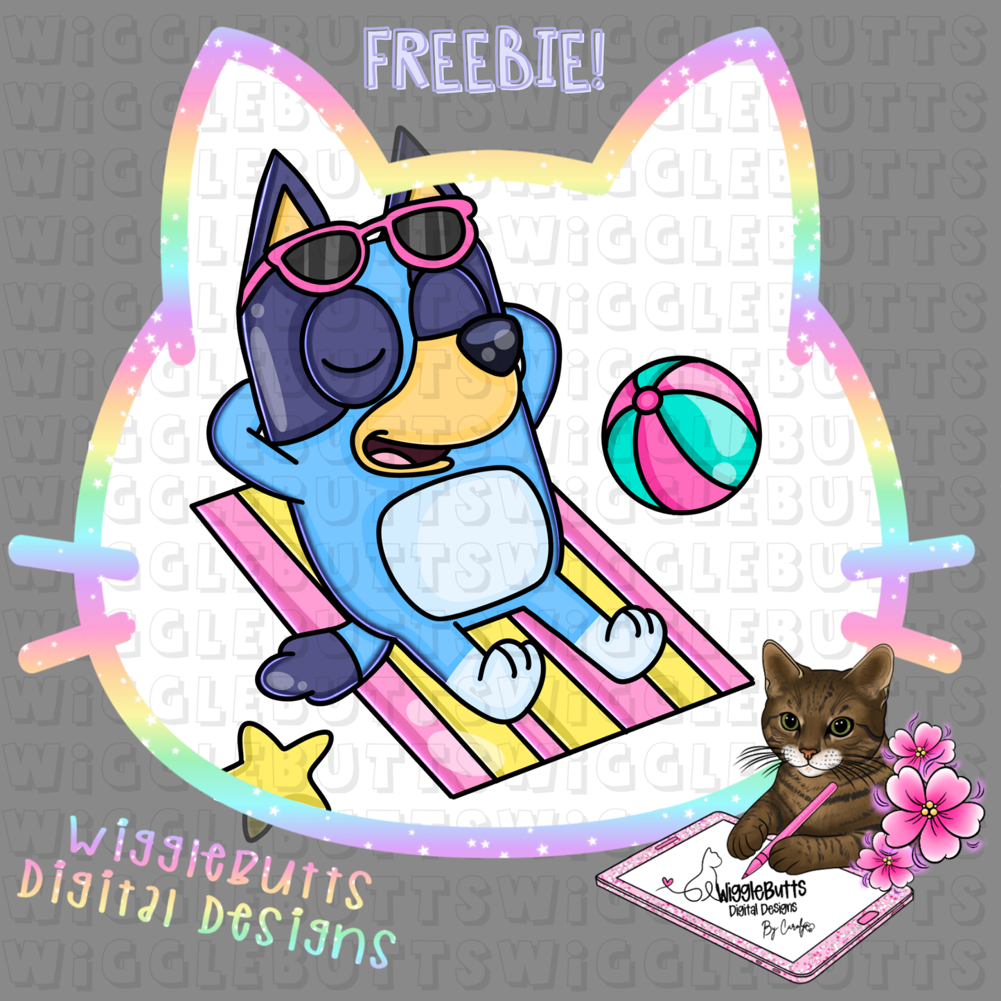 Blue Dog Puppies Summer Beach ClipArt