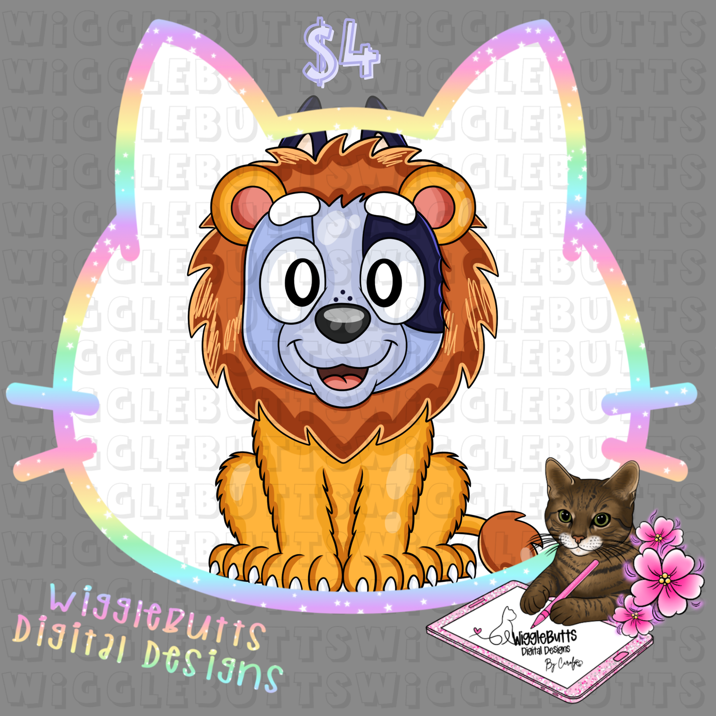 Blue Dog Puppies Circus Carnival Lion ClipArt Piece