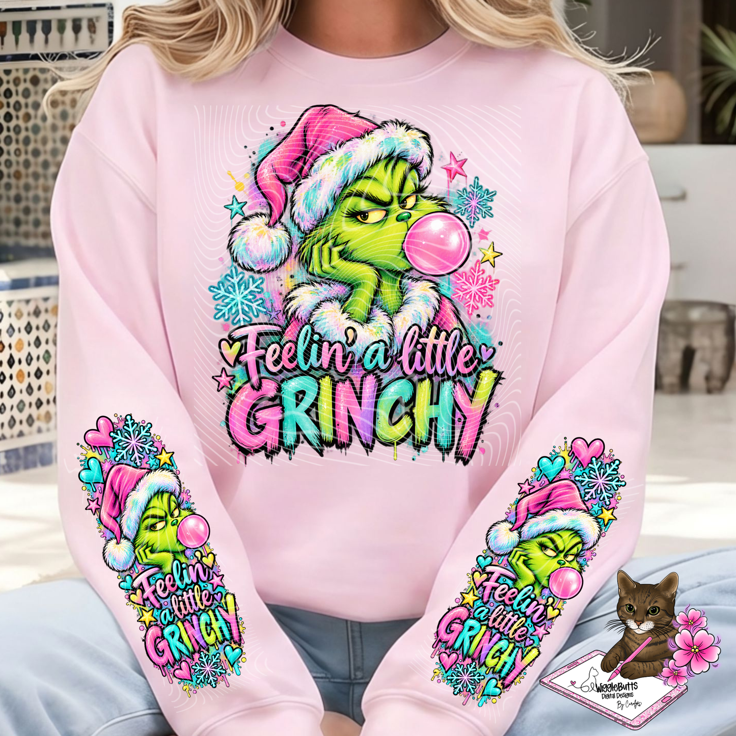 Green Guy Bubble Blowing Christmas PNG Design and Matching PNG Sleeve Design