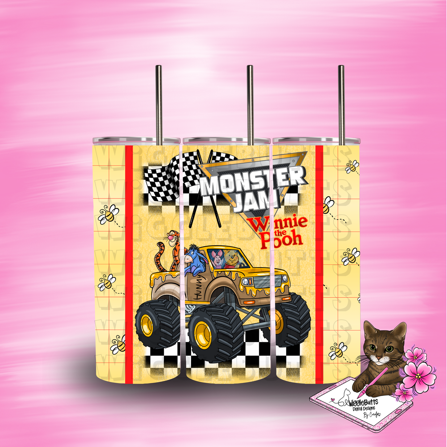 Honey Bear and Friends Monster Truck 20oz Tumbler Wrap PNG Design