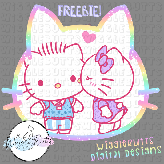 Kitty and Friends Valentine's Day Kiss ClipArt Piece