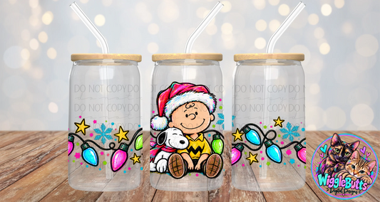Retro Peanut Kids Christmas 16oz Cup/Jar Wrap PNG Design