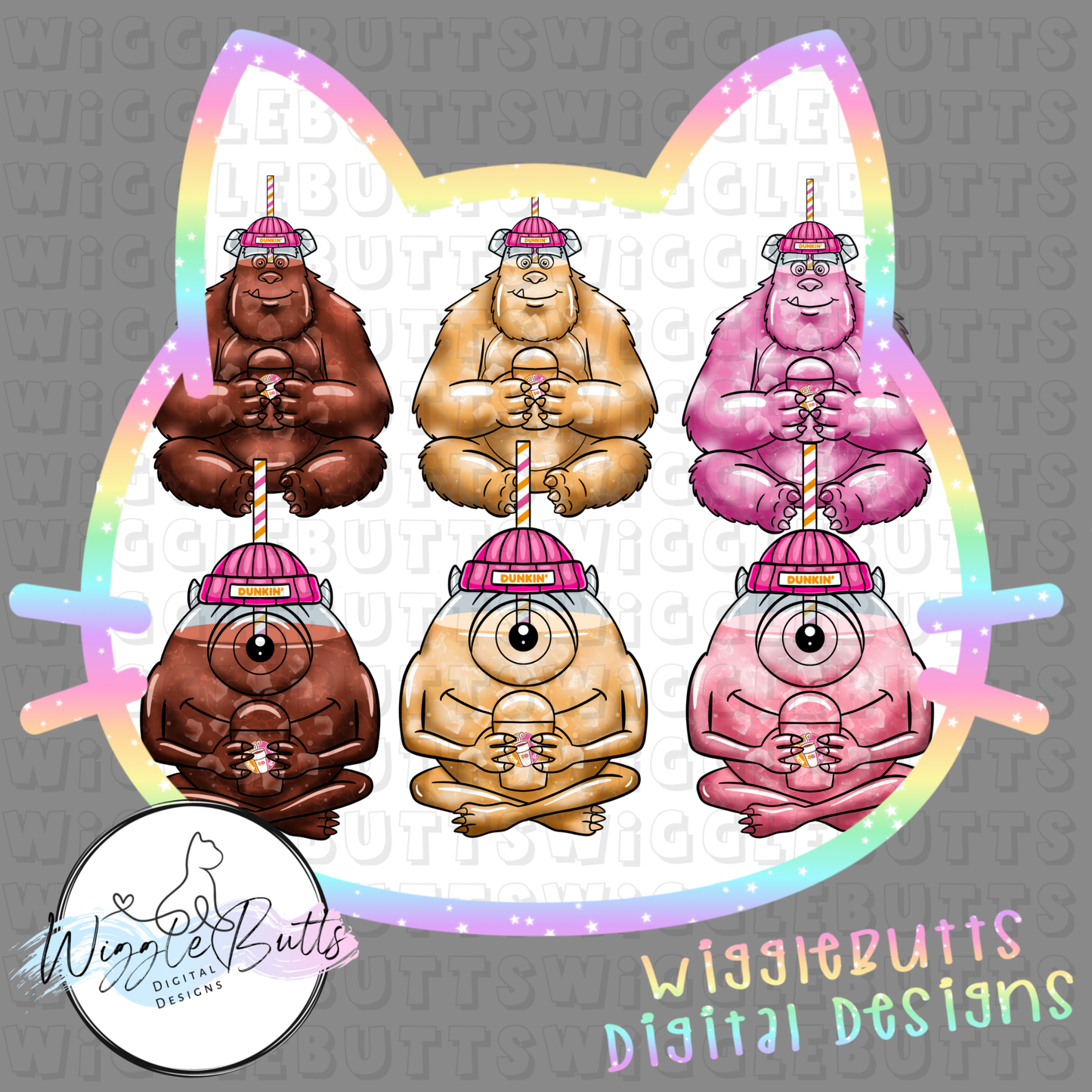 Coffee Lovers Pink Orange Donuts Characters Cups and Matching Elements 82 Piece Semi Exclusive ClipArt Bundle