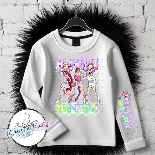 Anime Hunter Girls Bunny Squad Easter PNG Design and Matching PNG Sleeve Design