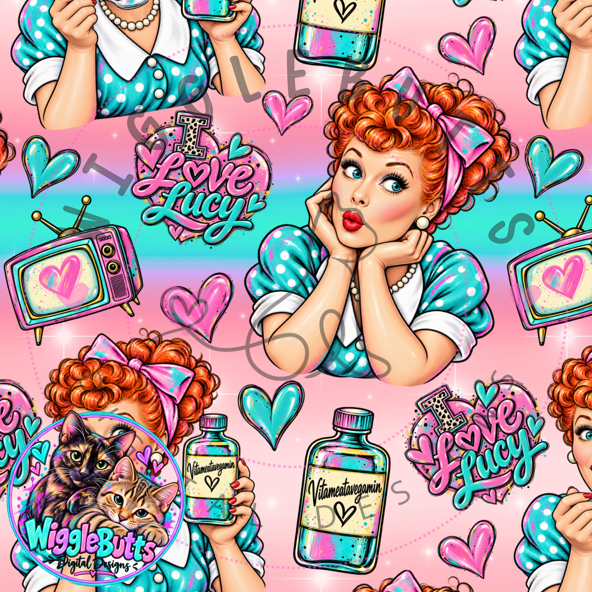 Retro Red Head TV show Seamless File PNG Design