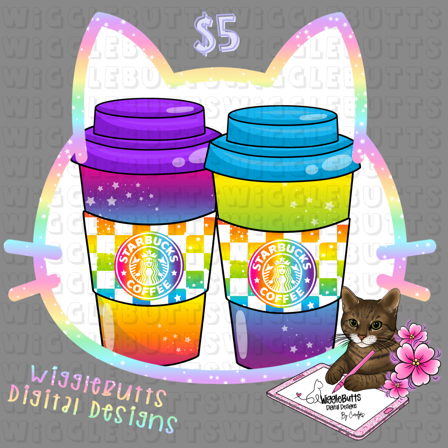 Coffee Lovers 90s Rainbow Style Green Girl ClipArt Bundle