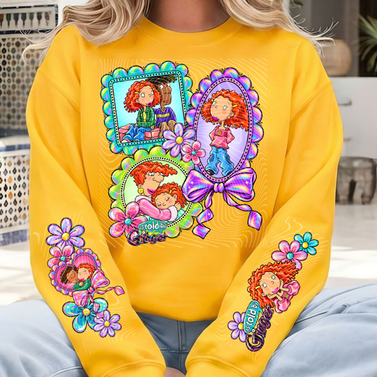 Red Head Retro Old School Cartoon Girl PNG Design and 2 Matching PNG Sleeve Designs