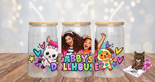Kitty Cat Dollhouse 16oz Cup/Jar Wrap PNG Design