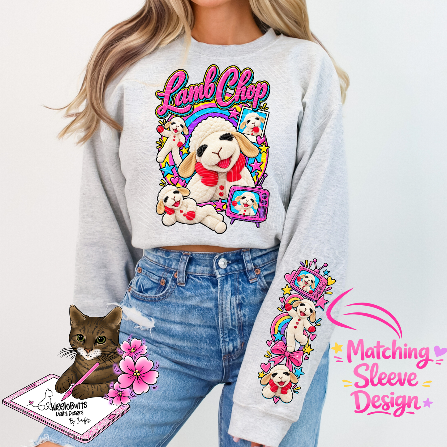 Retro Stuffed Lamb PNG Design and Matching PNG Sleeve Design