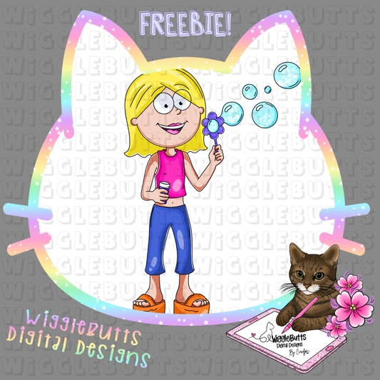 Old School Retro Girl LM Bubbles ClipArt Piece