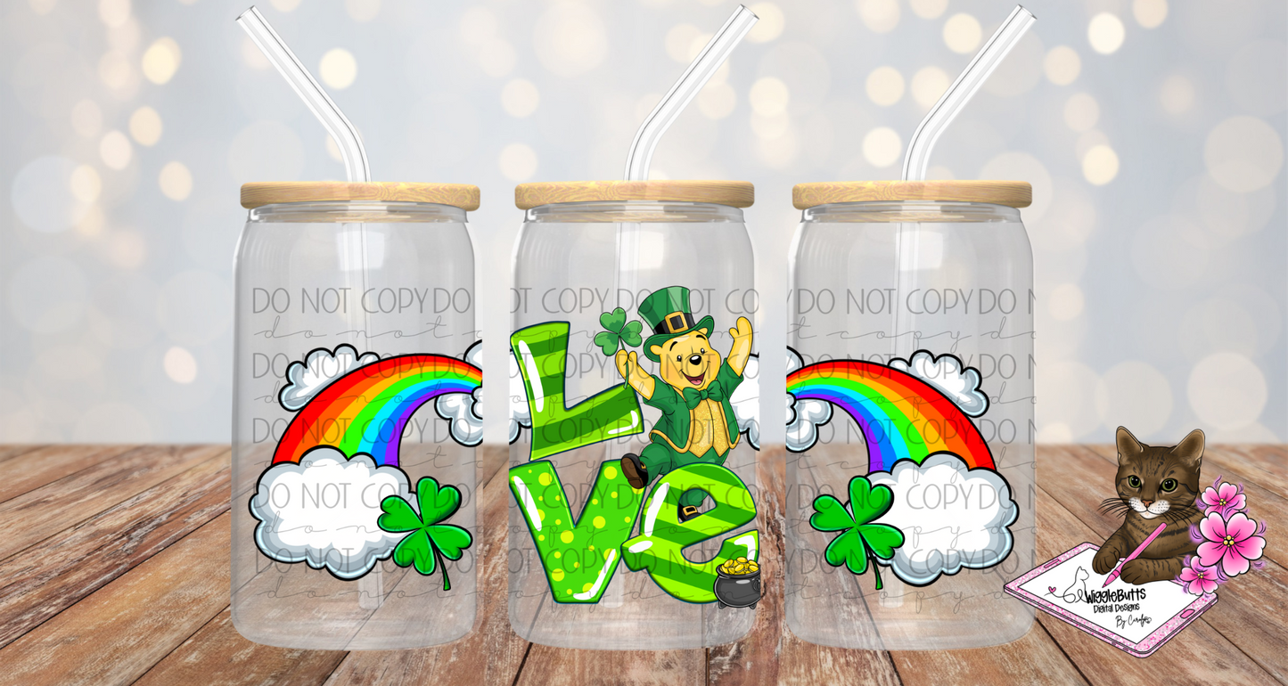 Honey Bear St Saint Patrick's Day 16oz Cup Jar Wrap PNG Design