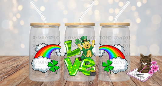 Honey Bear St Saint Patrick's Day 16oz Cup Jar Wrap PNG Design