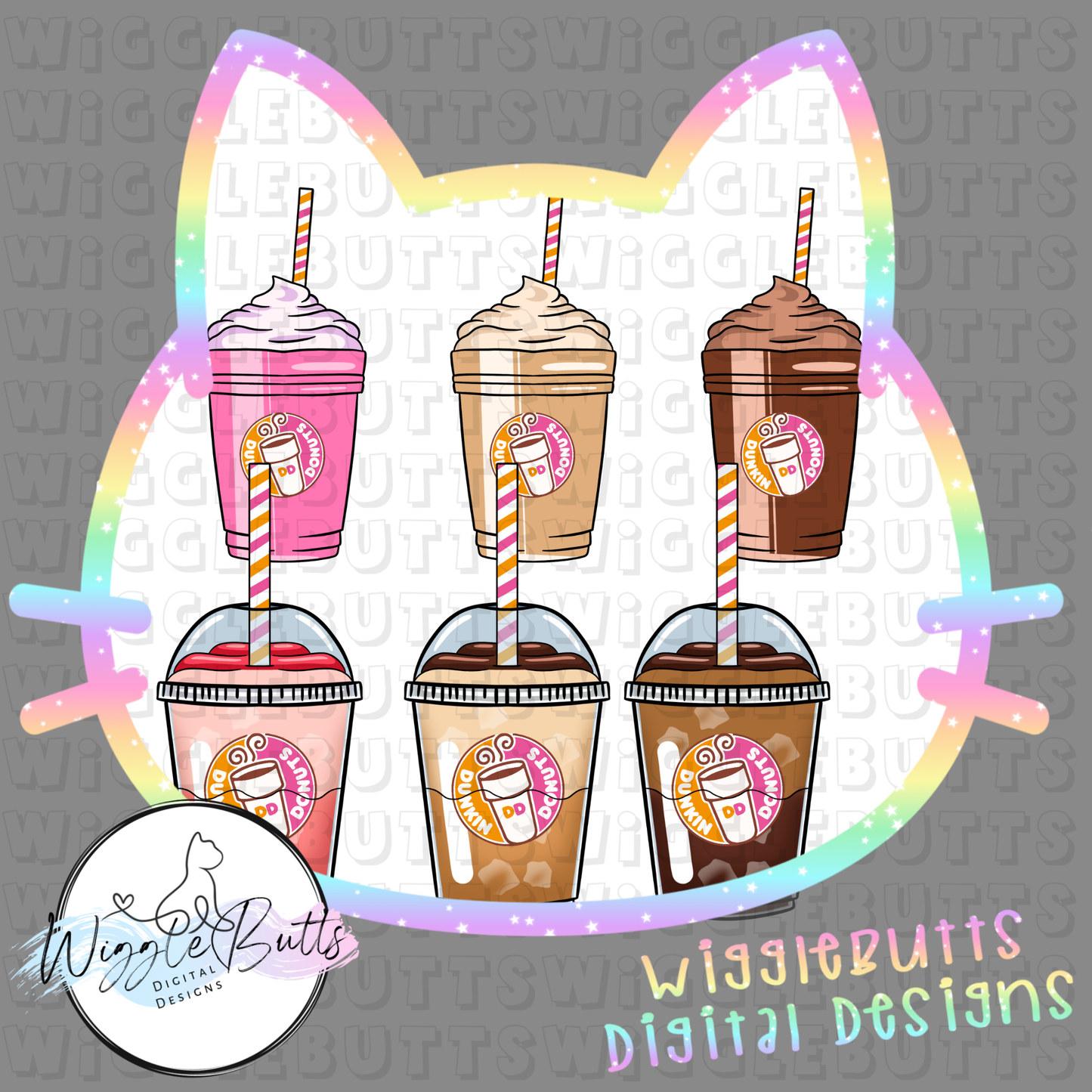 Coffee Lovers Pink Orange Donuts Characters Cups and Matching Elements 82 Piece Semi Exclusive ClipArt Bundle