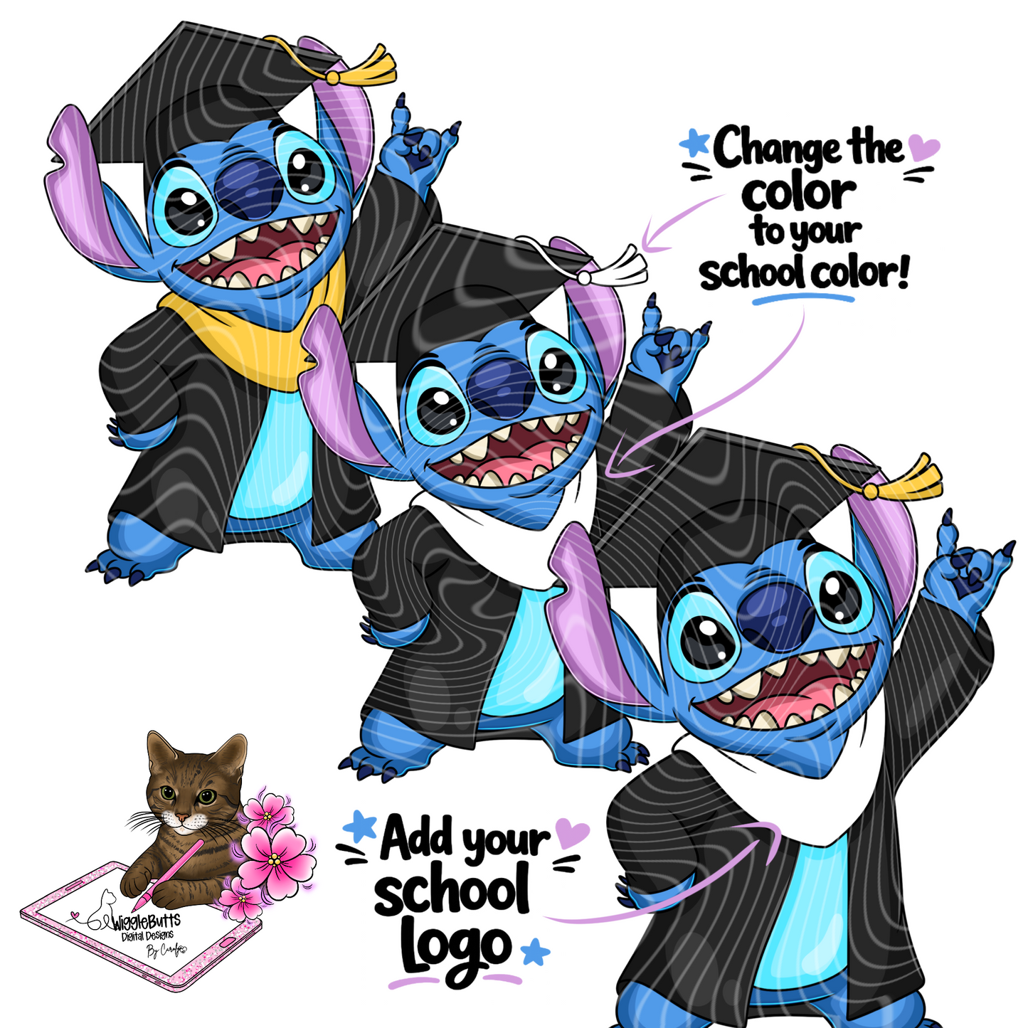 Blue Alien Creature Graduate Graduation Editable ClipArt Bundle