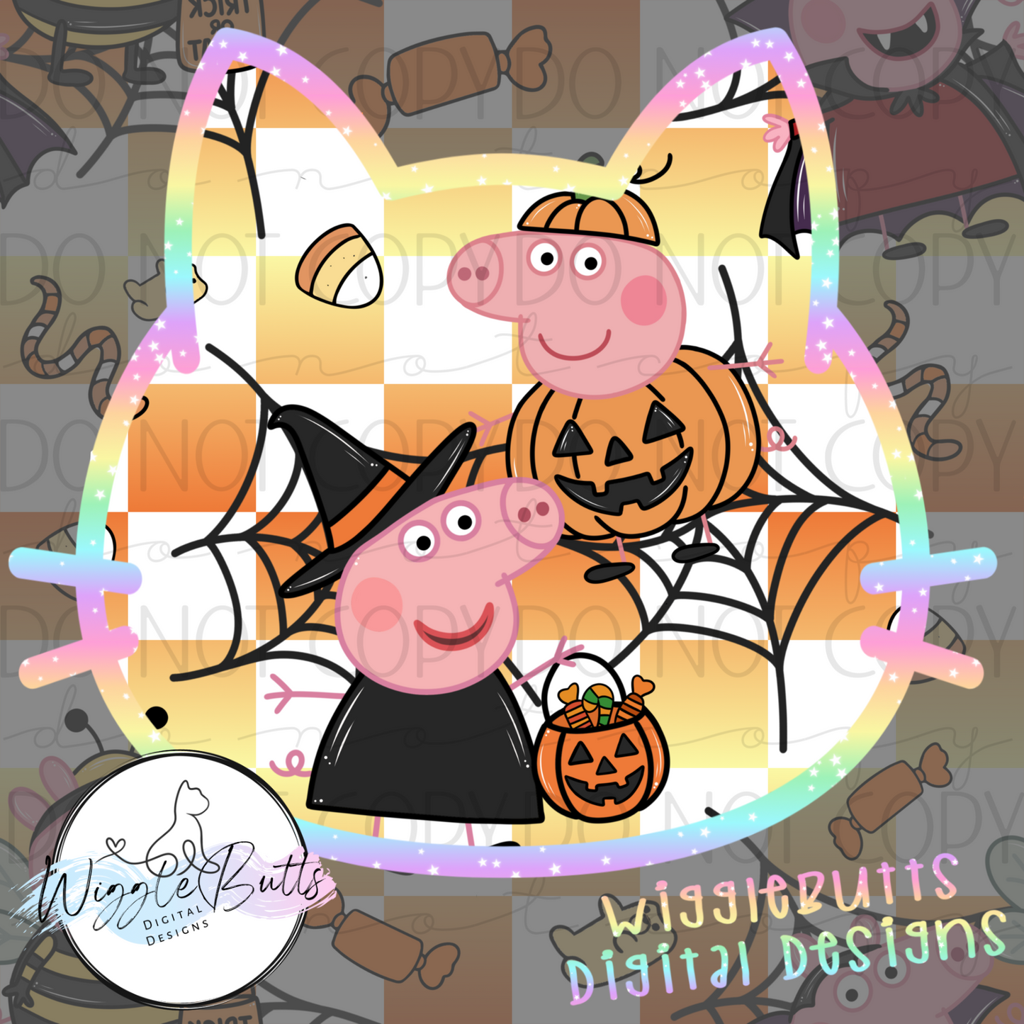 Little Pig Halloween Checkered Seamless Design