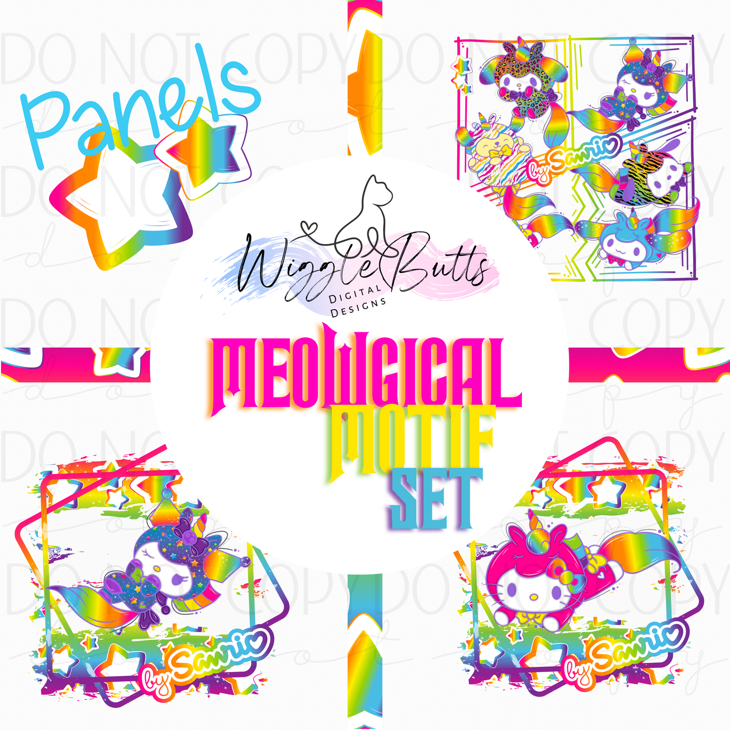 Meowgical Motif Kitty and Friends 90s Rainbow Style Unicorns Set