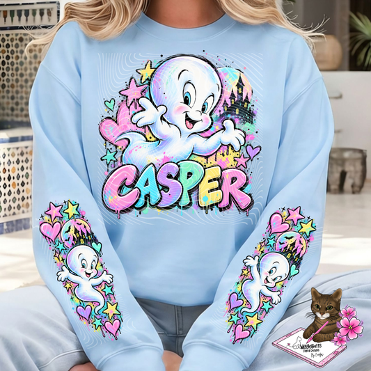 Retro Halloween Ghost painted PNG Design and Matching PNG Sleeve Design